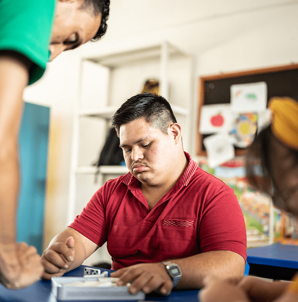 Young man concentrating on an activity.